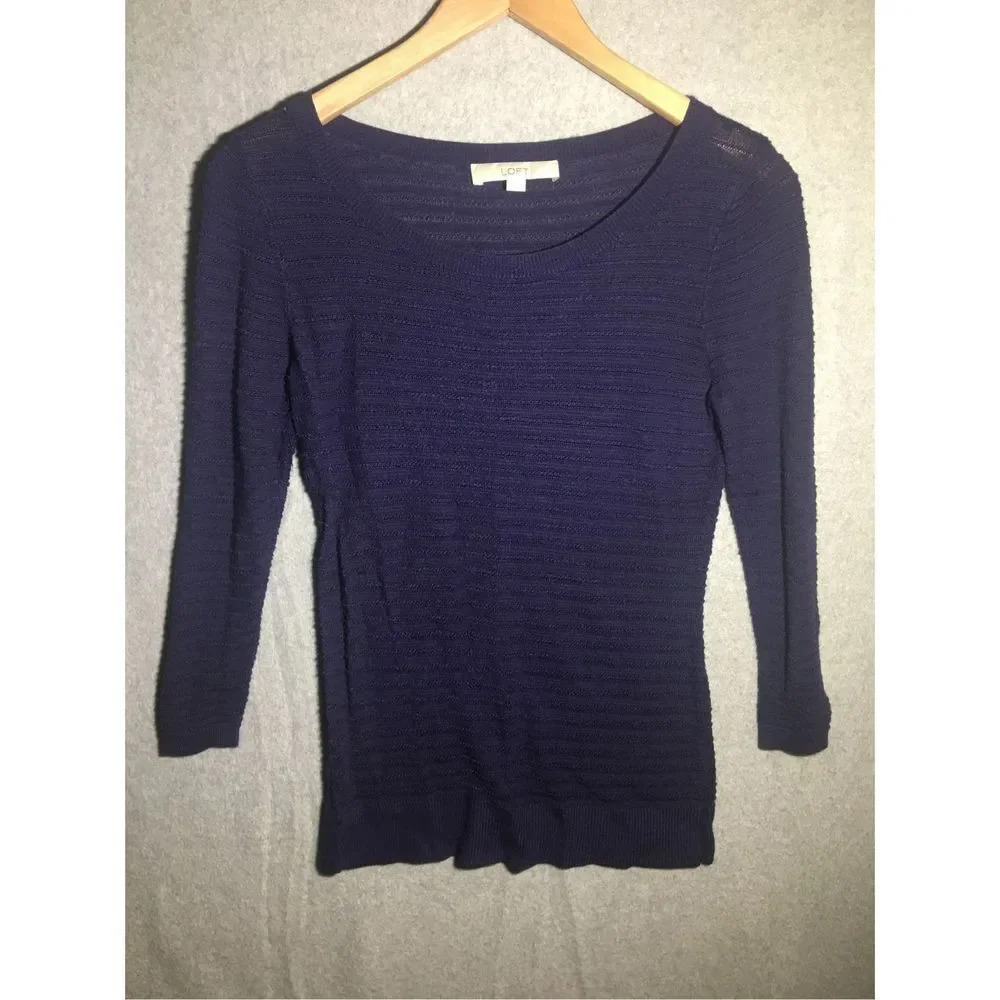 Womens Loft Shirt Navy Blue Long Sleeve Striped Casual Basic Layering